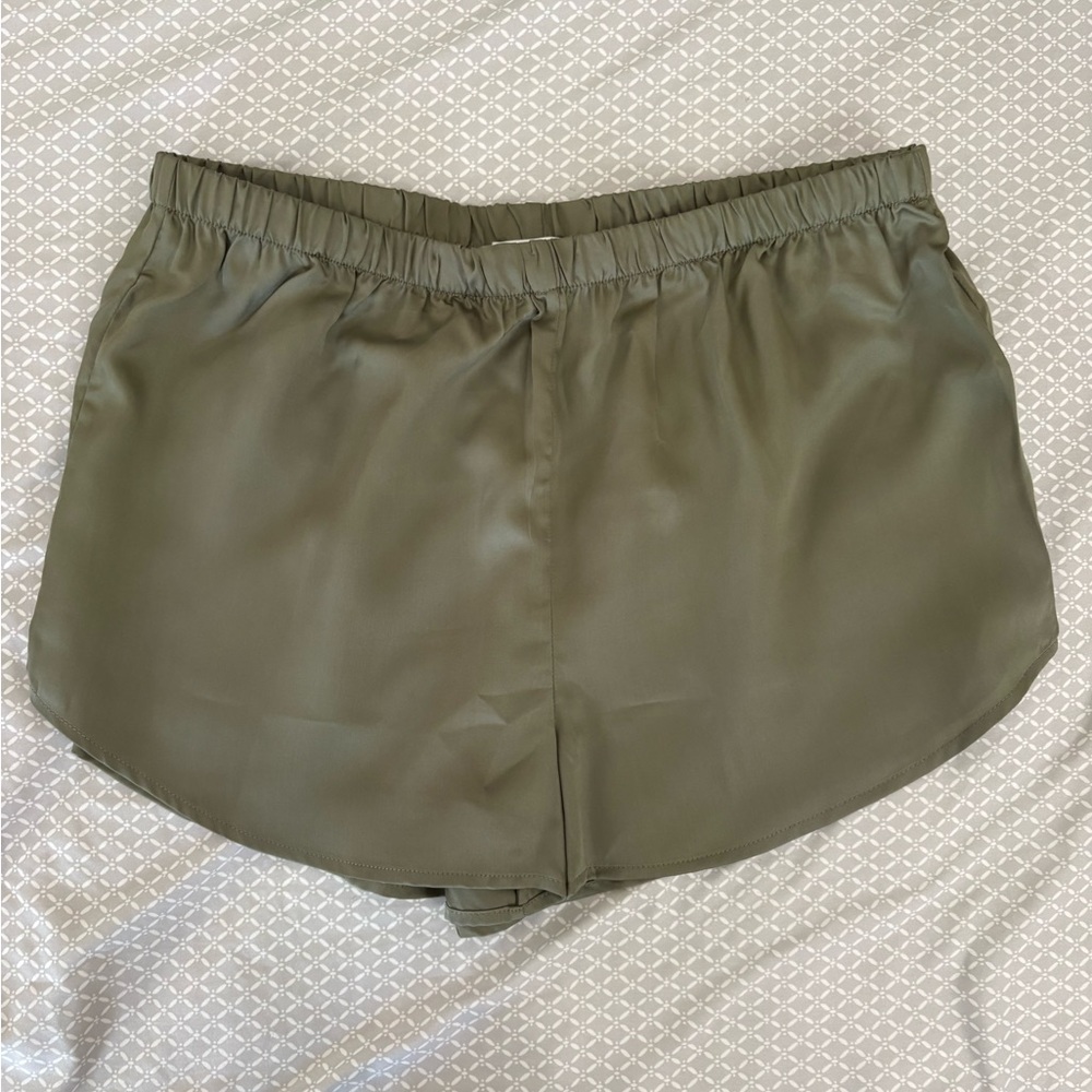 New Large Ettitude Green Sateen Pajama Lounge Shorts Bamboo - Picture 4 of 13